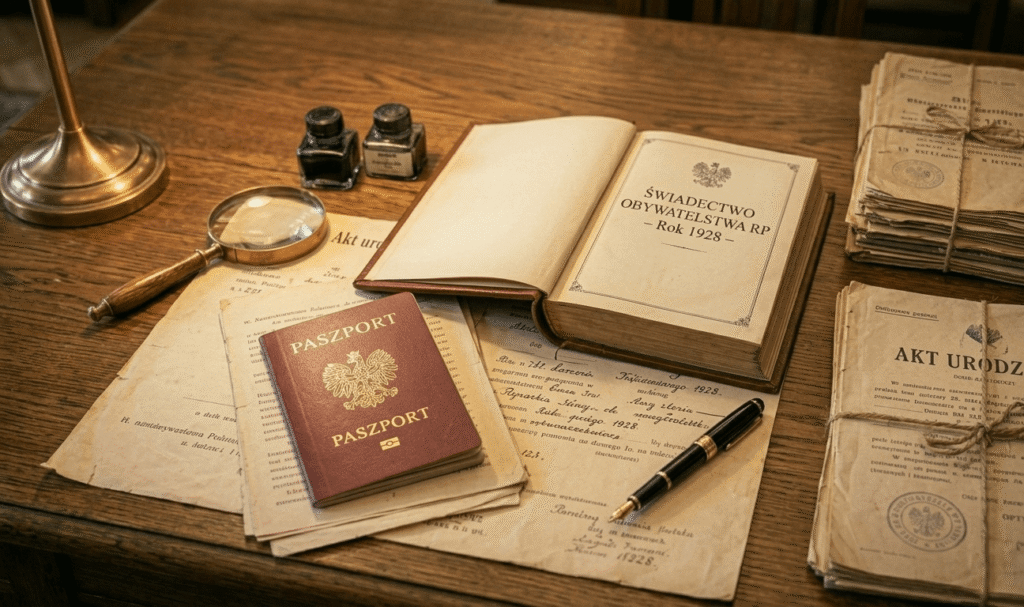 Old Polish passport and citizenship documents