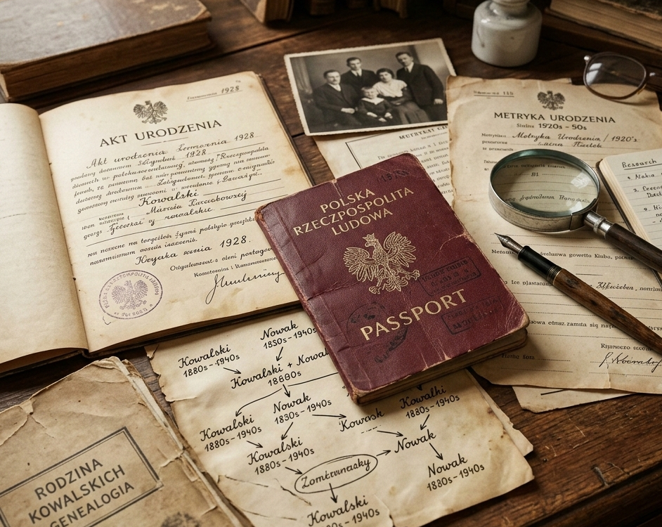 Polish passport and genealogy documents used for citizenship by descent research
