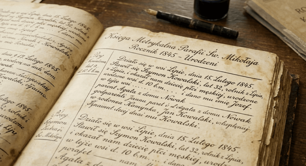 Historical Polish birth register entry