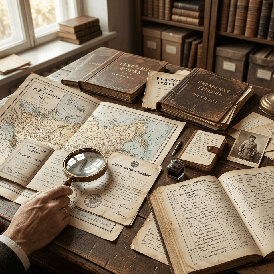 Russian genealogy research documents and archival records from the Russian Empire