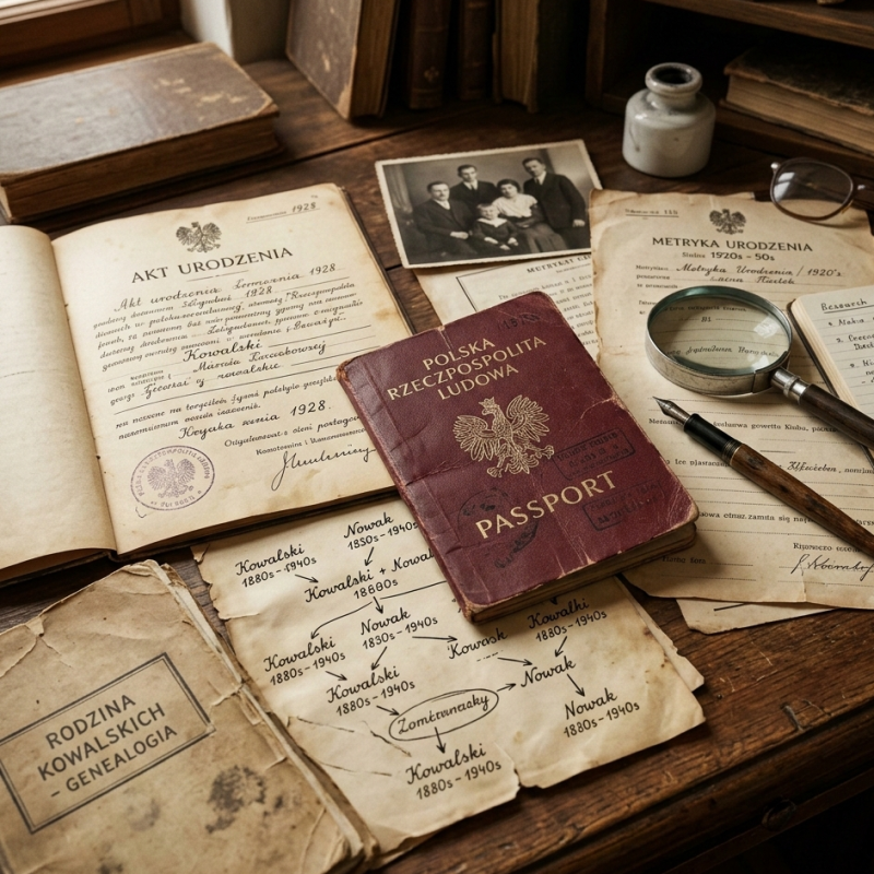 Polish passport and genealogy documents used for citizenship by descent research