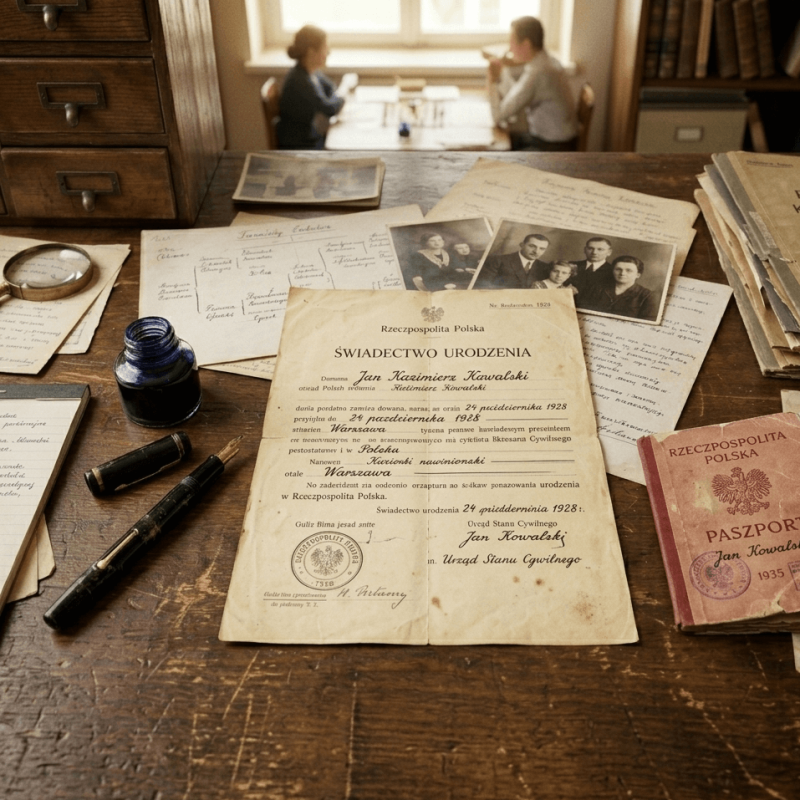 Polish birth certificate document used for genealogy and citizenship research