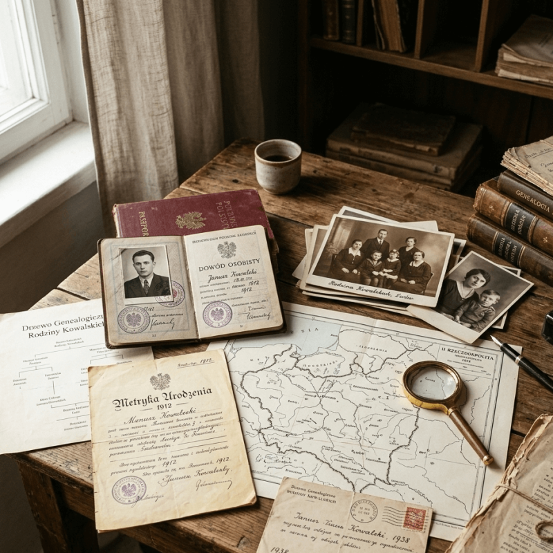 Polish passport and historical documents used for citizenship by descent applications