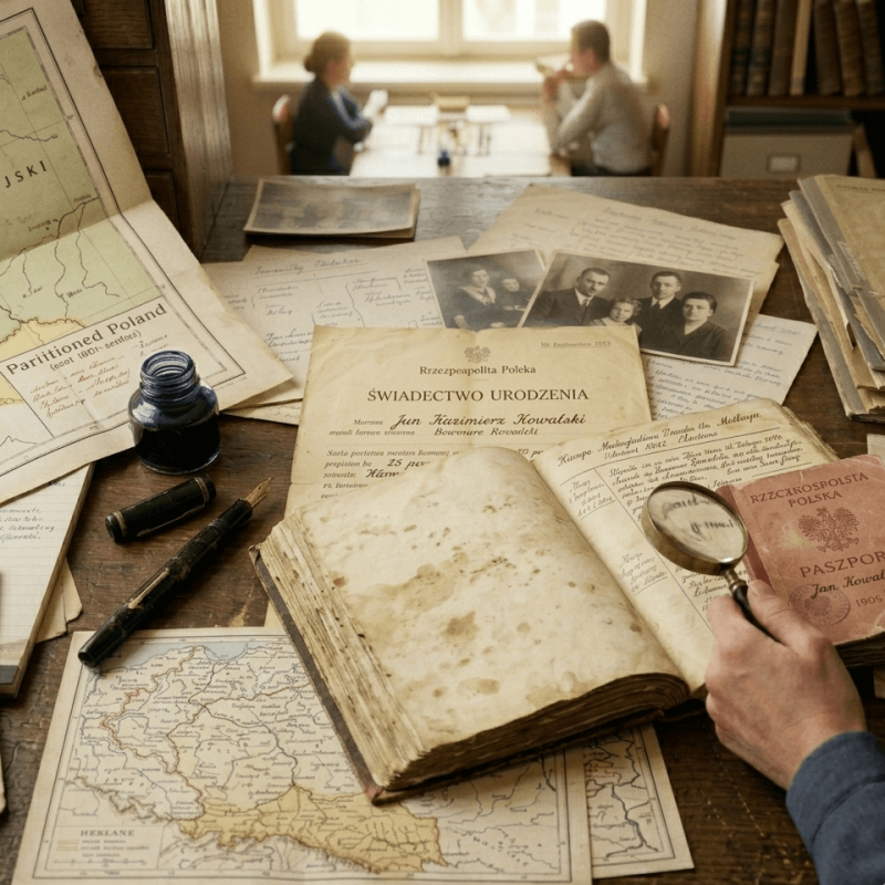 Polish birth certificate document used for genealogy and citizenship research